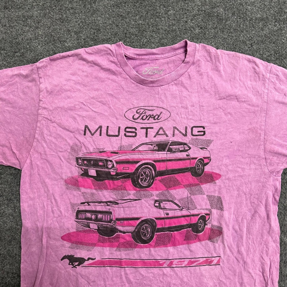 Ford T-Shirt Mens XL Pink Mustang 1971 Graphic Short Sleeve Cotton Vintage